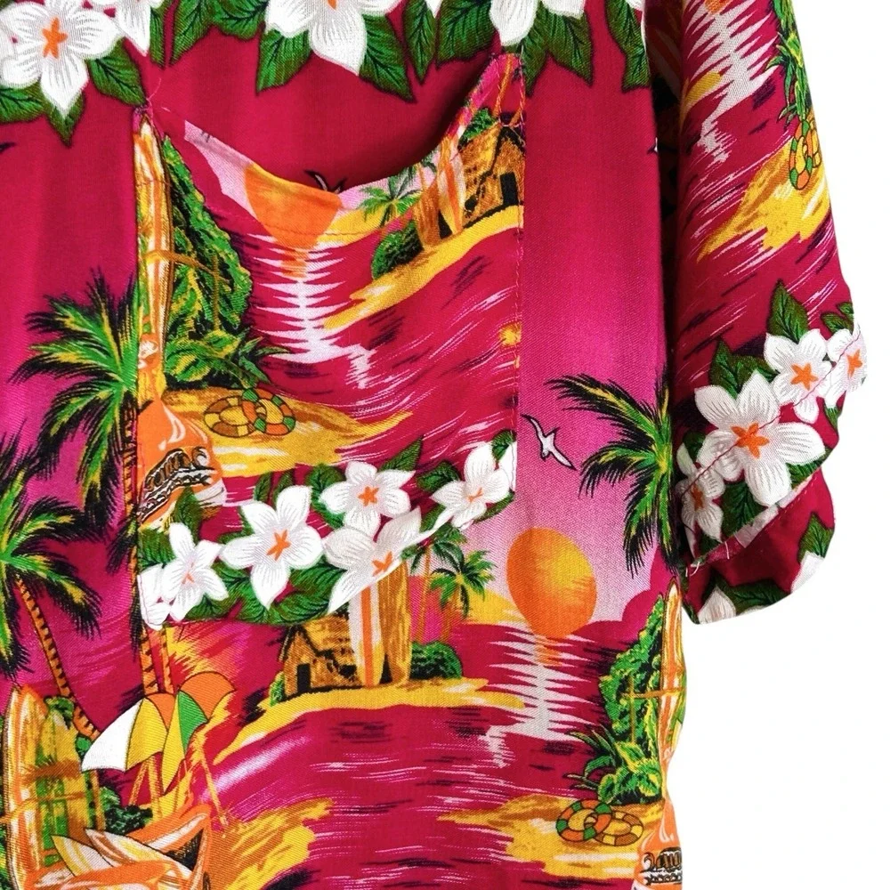 Vintage Jackpot Hawaiian Shirt Men Small Pink Floral Tropical Luau Tiki Vacation